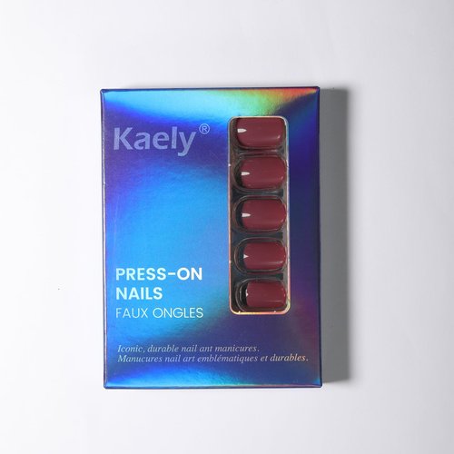evpct Maroon Glossy Press on Nails Short Square, Glossy Maroon Fake Nails Summer Reusable, Acrylic False Nail Stick on Press ons for Women Gifts, Perfectly Fit Durable False Nail Kit & Gel 30Pcs