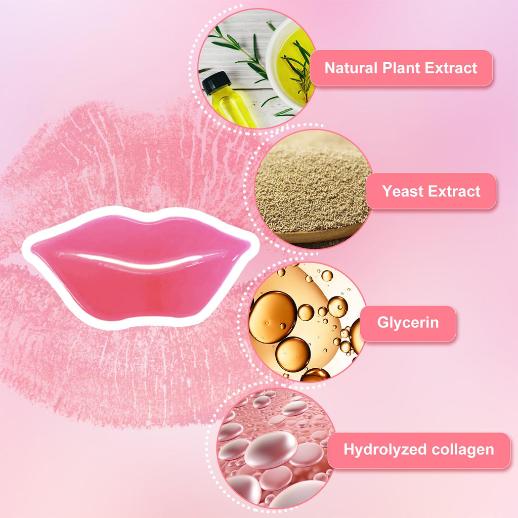 REENGULL Collagen Lip Mask Patches (30 Pairs), Hydrating Hydrogel Lip Treatment for Dry Lips, Plumping & Anti-Wrinkle Lip Care, Non-Slip Fit for Mothers Day Gifts,Teacher Appreciation Gifts