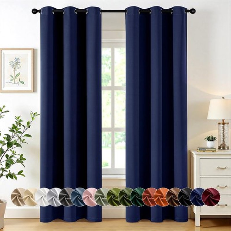 MIULEE Navy Blue Blackout Curtains - Thermal Insulated Room Darkening Drapes | 86-Inch Long, 2 Panels