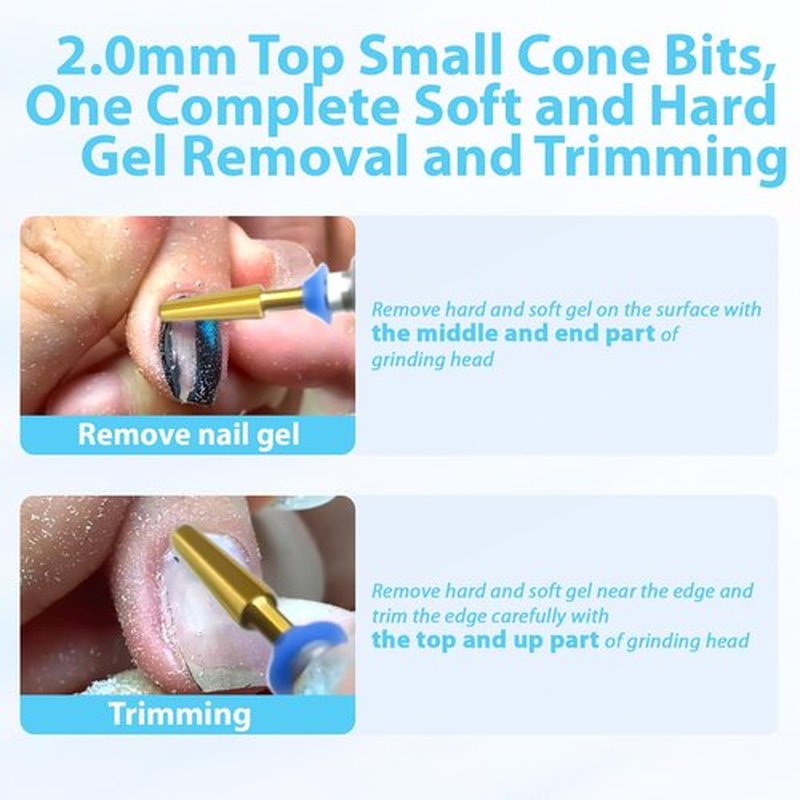 Small Cone Tapered Nail Drill Bit, 3/32’’ Tungsten Carbide Bit for False Nail/Press-On Nails Application, Soft/Hard Gel Removal Cuticle Trimming, Two-Way Rotation, Manicure Pedicure Tools, Fine
