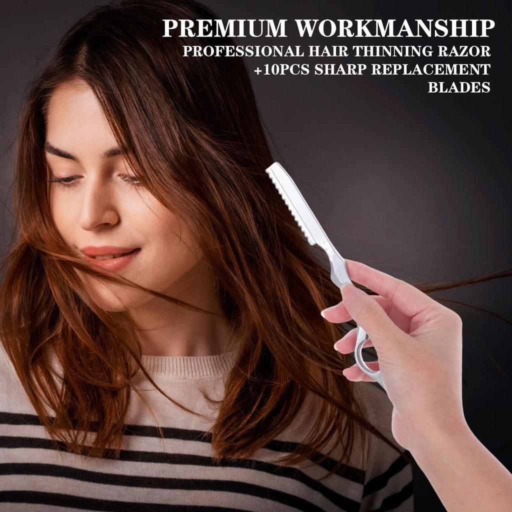 Ptwola 11 Pcs Hair Thinning Styling Razors Hair Styling Razor with Replacement Blades Stainless Steel Professional Texturizing Cutting Razor Kit for Salon and Home