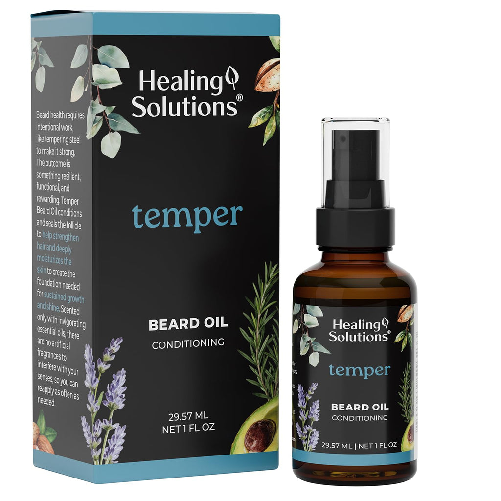 Healing Solutions – Temper Beard Oil, All Natural Oil with Baobab, Argan, & Avocado Oil, 1oz, Deep Conditioning for Soft, Manageable Beard