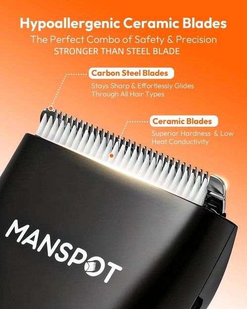 MANSPOT Manscape Groin & Body Hair Trimmer for Men, Electric Ball Pubic Trimmer Shaver,Manscape Kit with 4 Guard,Replaceable Ceramic Blade Heads,Waterproof Wet/Dry Shaver,90 Minutes Shaving
