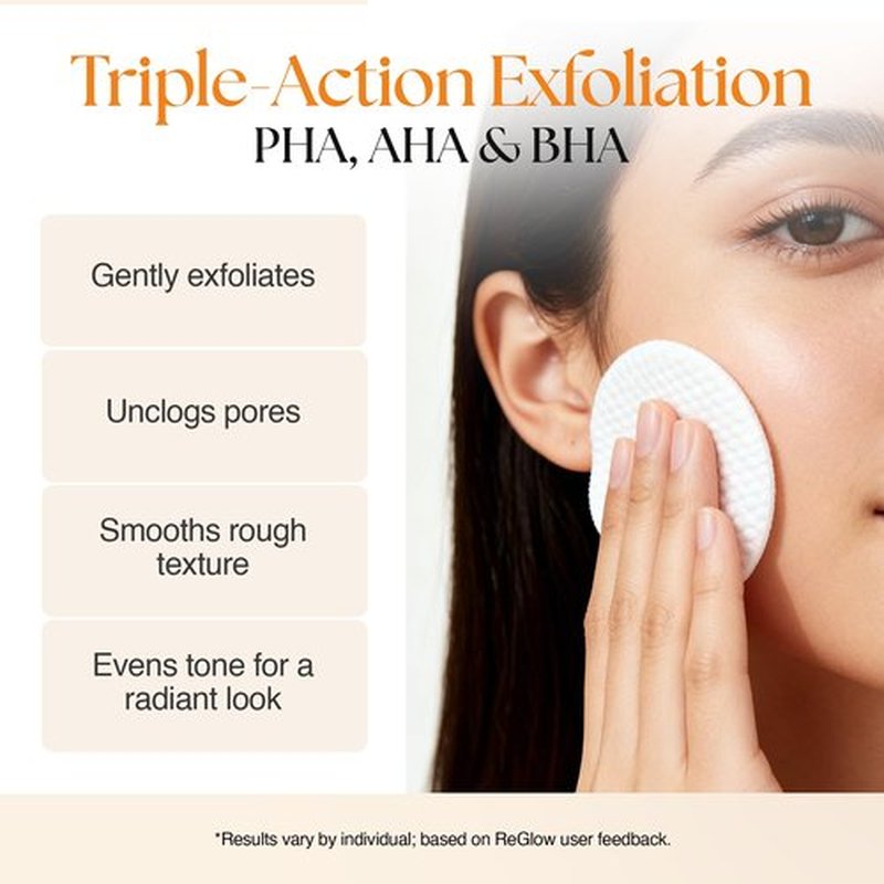 ReGlow EpiClear Toner Pads – Exfoliating Facial Pads with PHA, AHA, BHA & Niacinamide – Pore Refining, Hydrating & Resurfacing Daily Peel – Clinic-Inspired Skincare for Smooth Texture