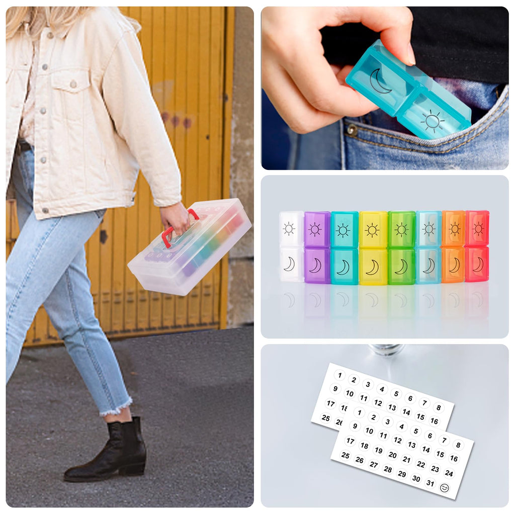 Monthly Pill Organizer 2 Times a Day,30 Day Pill Organizer 2X a Day,Pill Boxes and Organizer 2 Times a Day with Travel Case,Moth Pill Box Am Pm Month Pill Box Organizer with 32 Daily Compartments