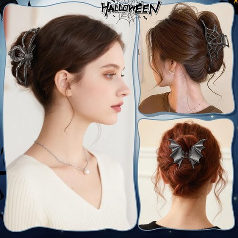 HairChrysm 8 PCS Gothic Hair Clips Set, 4 PCS Metal Spider Web Skeleton Hand Bat Claw Clips & 4 Skeleton Hand Bone Barrettes for Women Halloween Hair Accessories Punk Rock Dark Aesthetic Hair Pins