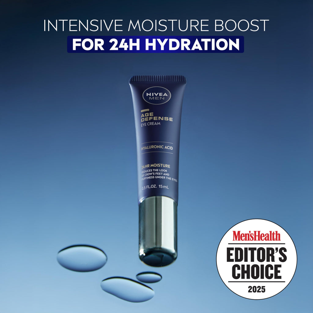 NIVEA MEN Age Defense Eye Cream with Hyaluronic Acid, 24-Hour Hydrating Under Eye Cream for Men Helps Reduce Look of Crow's Feet, Fine Lines and Dark Circles, 0.5 Fl Oz Tube