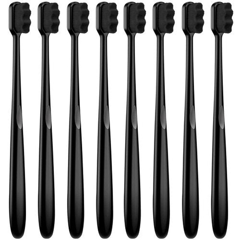 Patelai 8 Pcs Micro Nano Toothbrush Set - 20,000 Extra Soft Charcoal Bristles for Sensitive Teeth | Black