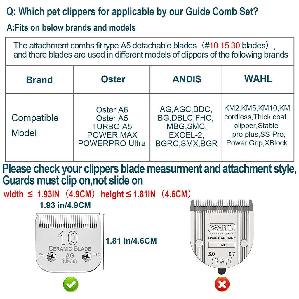 Dog Stainless Steel 5 Color Comb Compatible with andis oster A5 wahl km10