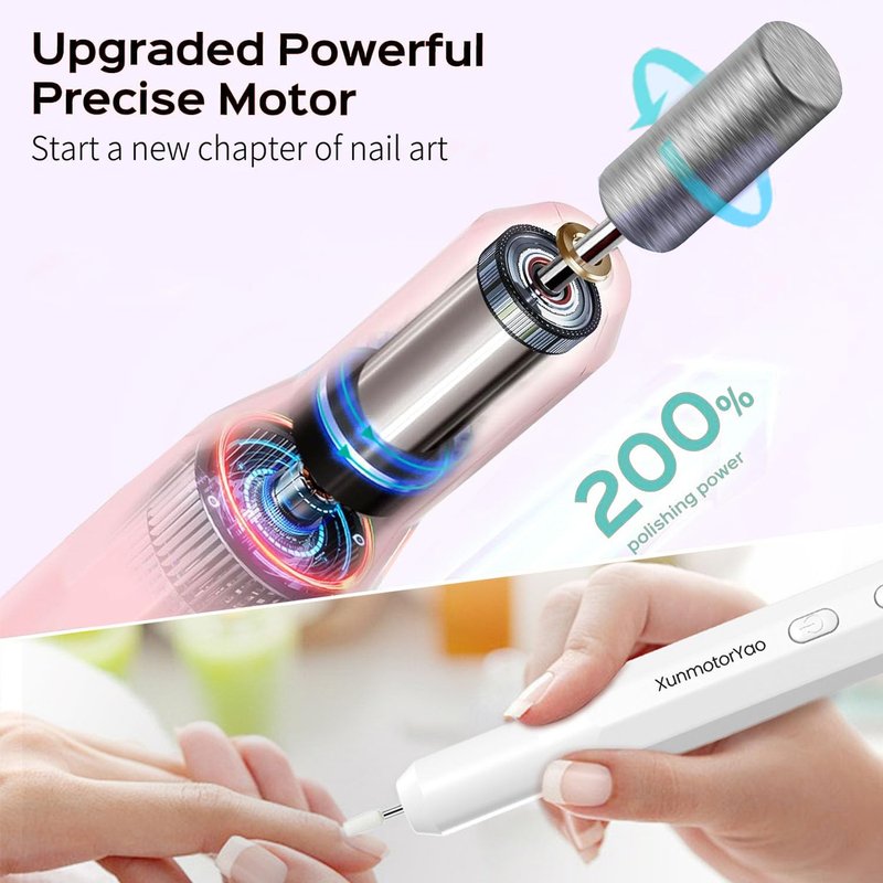 XunmotorYao Cordless Nail Drill Kit,Electric Nail File for Acrylic Gel Nails 3 Speeds Adjustable Rechargeable Electric Nail Tools Manicure and Pedicure Kit for Home&Salon(Pink)