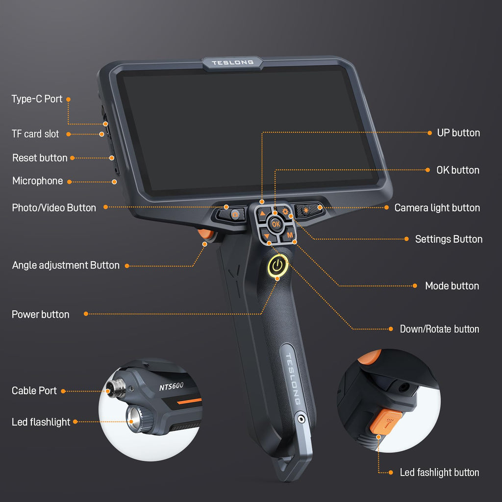 Teslong Ultra-Thin 3.9mm Industrial Endoscope with Lights, 6" IPS Screen Hnadle Borescope Automotive Mechanic Inspection Camera with 6000mAh Battery, 5FT Flexible Waterproof Gooseneck Probe
