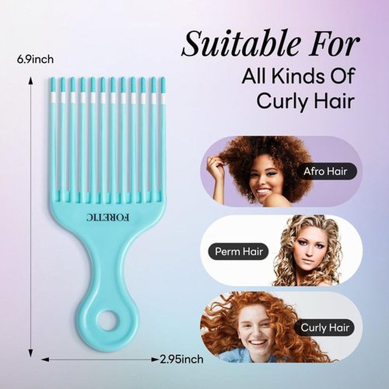 Foretic Smooth Hair Pick Comb for Curly, Thick, Medium to Long Hair, Facial -6.9inch（Blue, Pink）