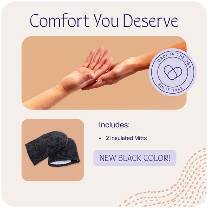 Therabath Insulated Mitts for Paraffin Wax Bath, for Skin Therapy, for Home and Spa, Made in The USA, 1 Pair (Black)
