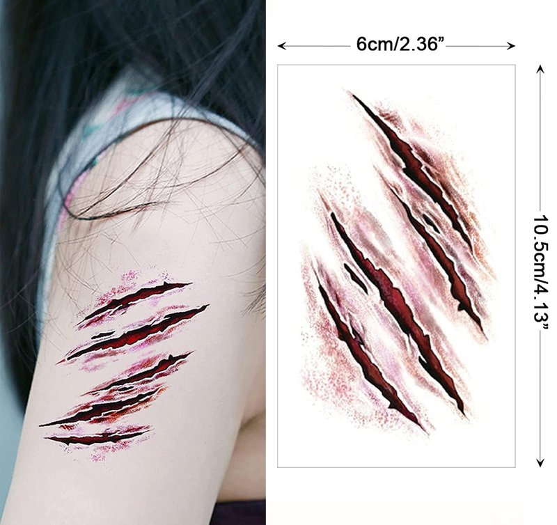 YUERWOVER Face Body Horror Realistic Fake Scar Scab Waterproof Temporary Tattoos Sticker Halloween Fool's Day Zombie Masquerade Prank Makeup Props for Kids Adult Fun (8 Sheets)