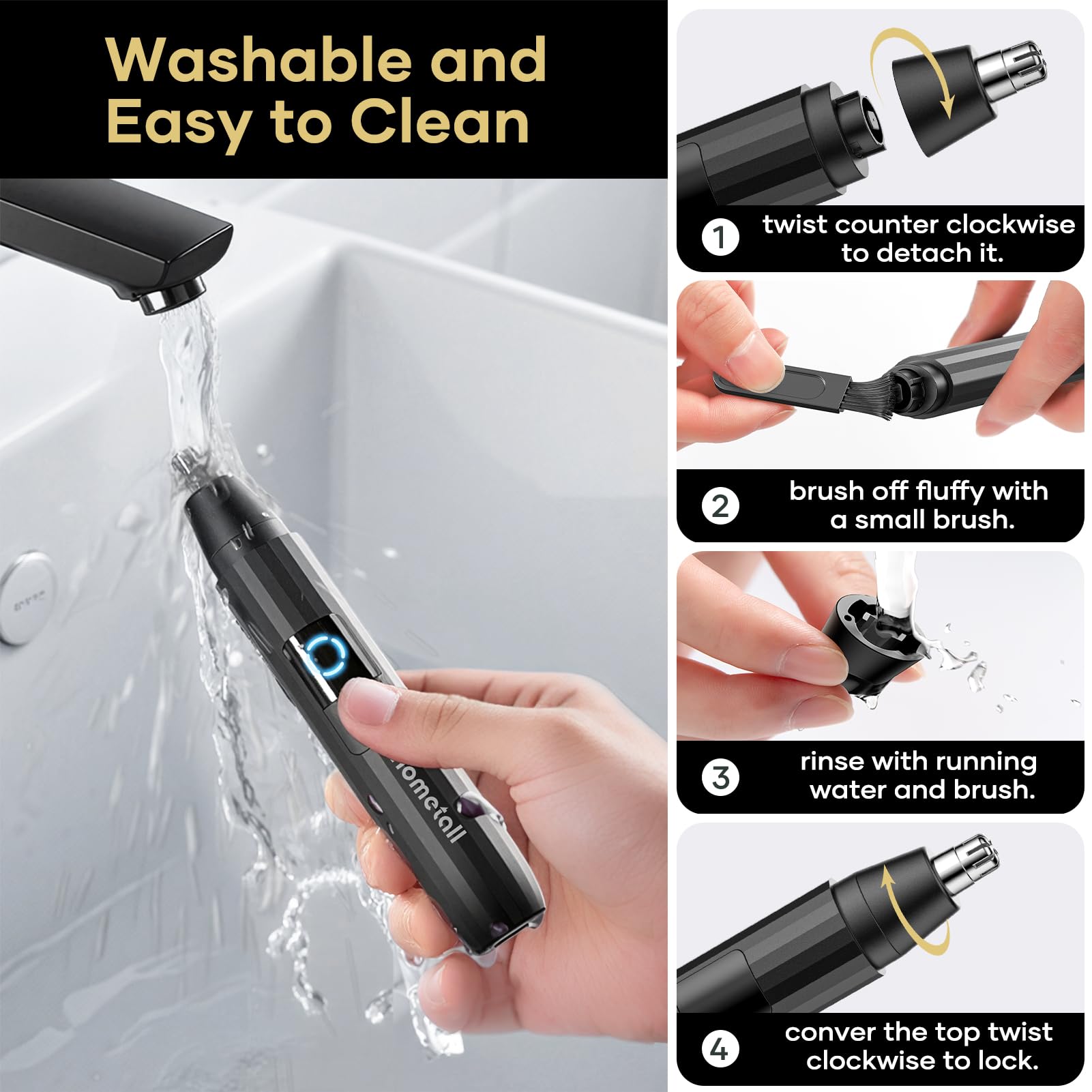 HOMETALL Rechargeable Nose Hair Trimmer for Men Women, Professional Painless Ear Eyebrow & Facial Hair Trimmer - 10,000 RPM Powerful Motor with Dual-Edge Blades, Wet/Dry, Easy to Clean