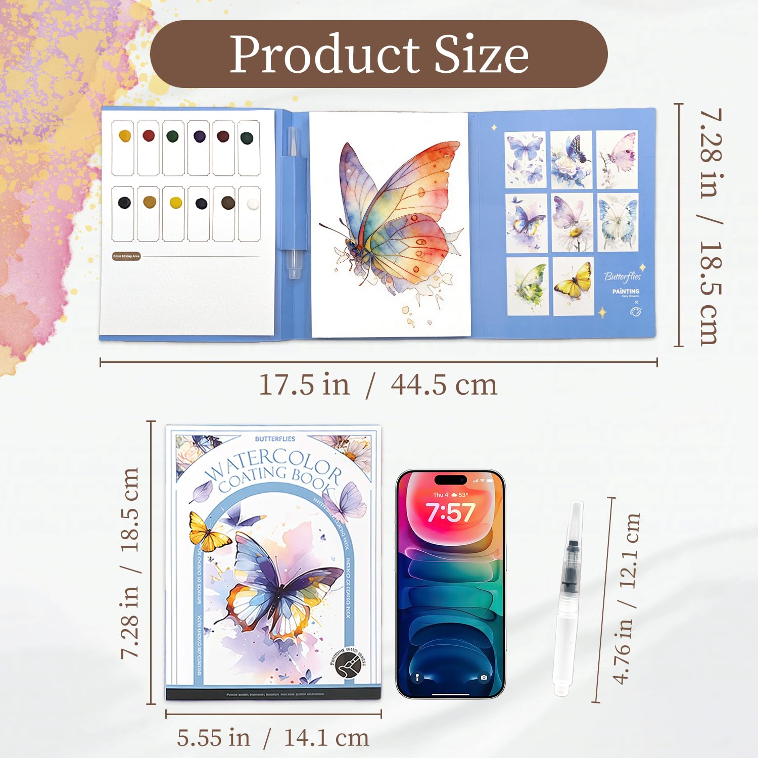 NaTuGi 2Pac Watercolor Workbook for Adults,Watercolor Coloring Book,Portable Watercolor Painting Books,Creative Stress Relief Kit,Suitable for Beginners Birthday Gift (Butterflies and Animals)