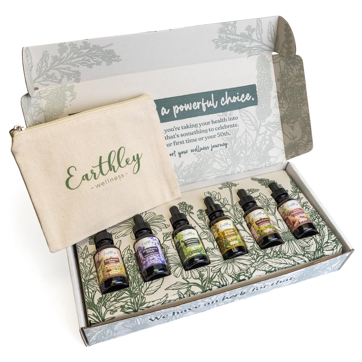 Earthley Wellness Family Organic Herbal Tincture Set, Cough Support Bundle with Elderberry, Cough, Feel Better Fast and More, Alcohol Free Formulas, Carry Bag Included (6 Set, Organic Herbal Formulas)
