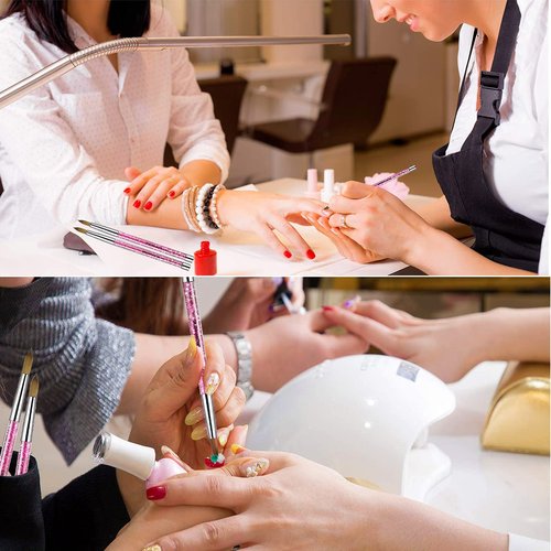 Acrylic Nail Brush Set, 4PCS Acrylic Nail Brushes Professional Nail Brush for Acrylic Application 3D Nail Carving DIY Acrylic Powder Brushes Liquid Glitter Nail Art Brush Size #8#10#12#14 (Pink)