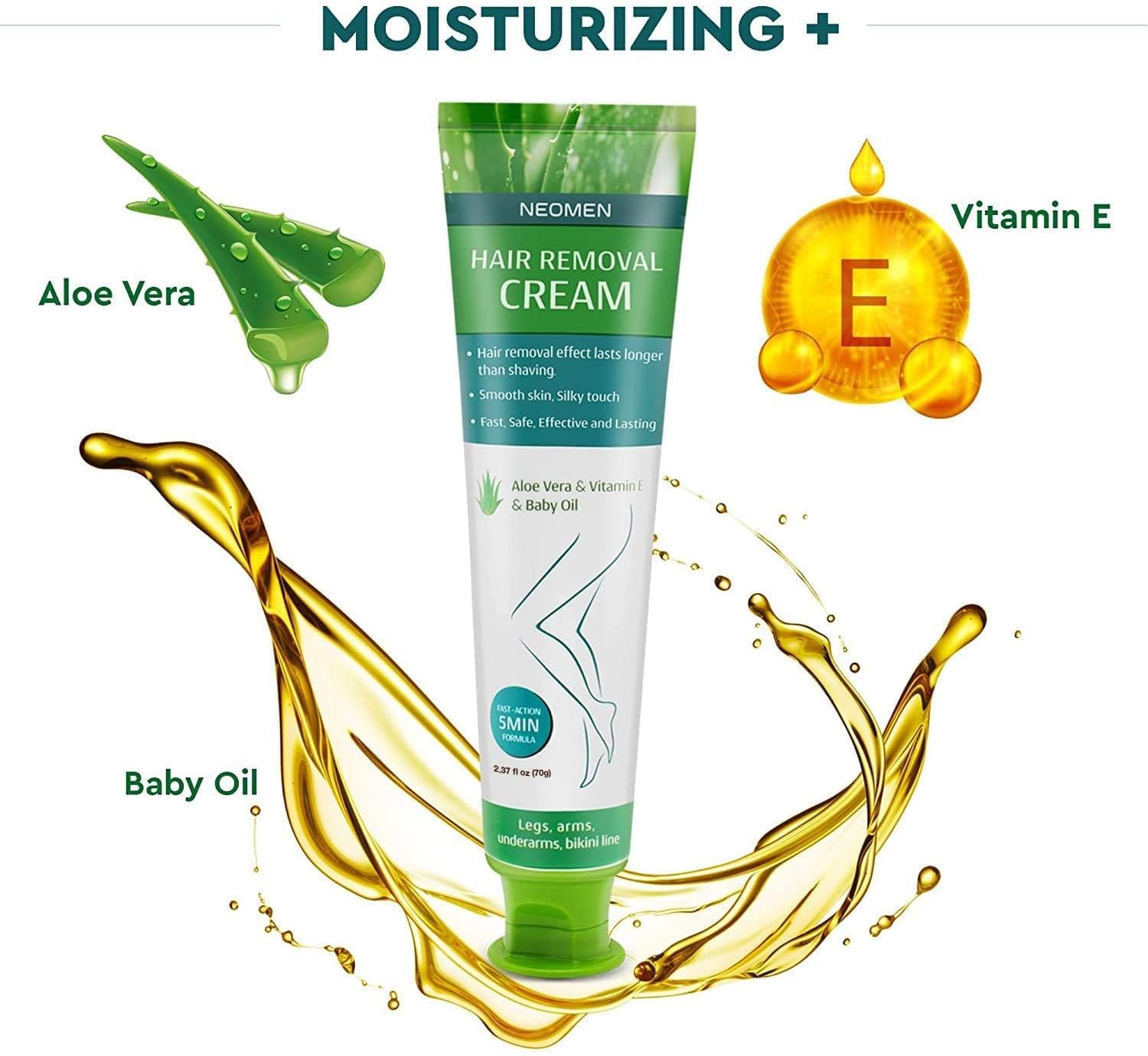Hair Removal Cream for Men & Women: Painless Depilatory for Sensitive Skin & Intimate Areas, Moisturizing with Aloe Vera & Vitamin E, Safe for Face, Underarms, Bikini, Arms (3.7 Fl Oz (Pack of 2))