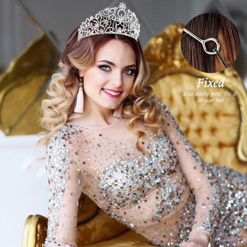Vovii Glinda Sliver Crown for Women, Princess Crystal Tiara Bubble Crown for Birthday Prom Halloween Costume Accessories Wedding