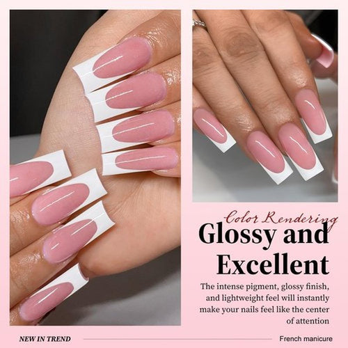 240pc White French Tips Press on Nails Square Fake Nails with Tabs, Medium Nails Press ons French Tip Acrylic Nails Pink Glue ons Nails Square False Fingernail Artificial Nails Stick on Nails Women