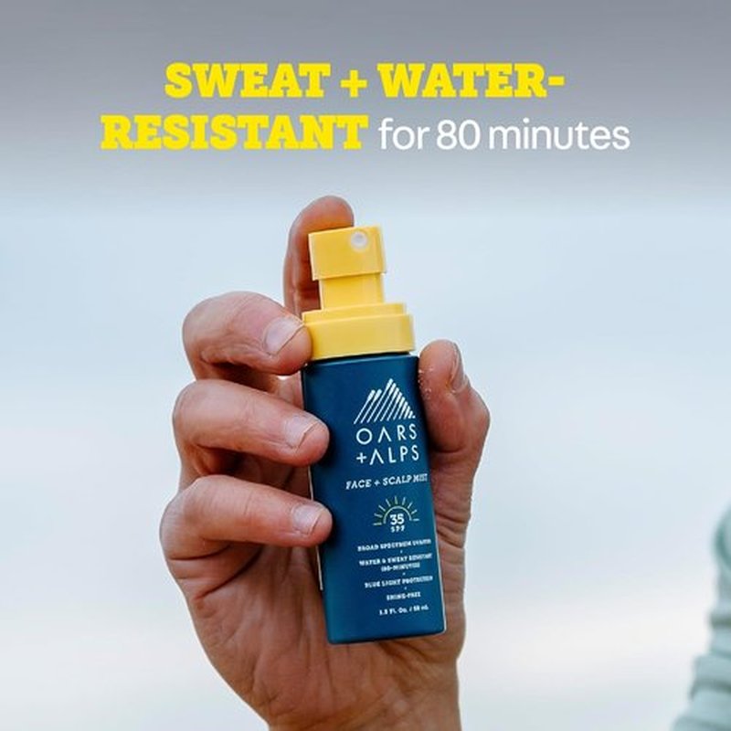 Oars + Alps SPF 35 Face & Scalp Sunscreen Spray Mist - Water & Sweat Resistant, Aloe Vera & Cucumber, 1.5oz