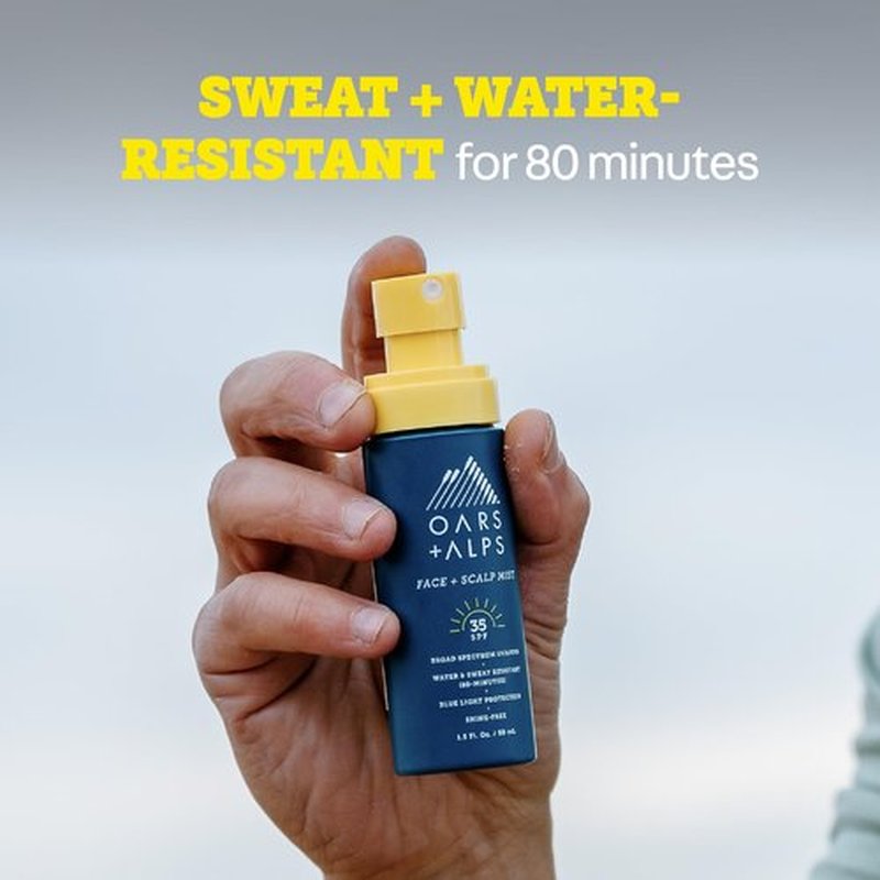 Oars + Alps Face & Scalp Sunscreen Spray Mist, SPF 35 Facial & Hair Sunscreen, Infused with Aloe Vera + Cucumber, Water & Sweat Resistant, Summer Splash Scent, 1.5oz