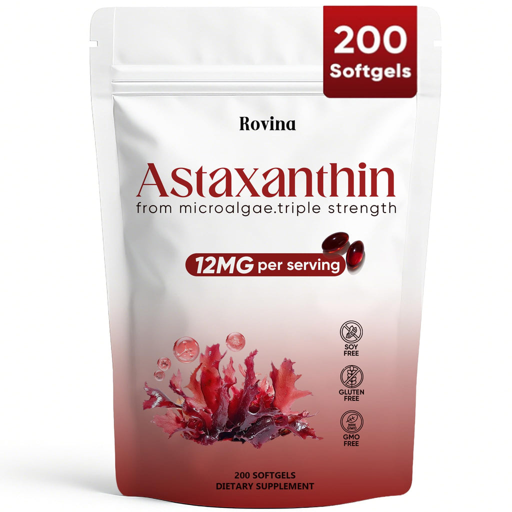 Regpem Rovina Astaxanthin 12mg, Revella Astaxanthin Antioxidant Supplements for Immune, Eye, Skin Supports, Non-GMO & Gluten Free - 200 Softgels