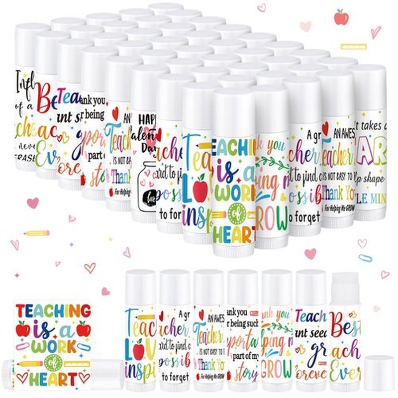 Dunzy 50 Pcs End of Year Teacher Gifts Lip Balm Bulk Teachers Appreciation Gifts Back to School Graduation Party Thank You Lipstick End of Year Classroom Gifts for Students Basket Stuffer