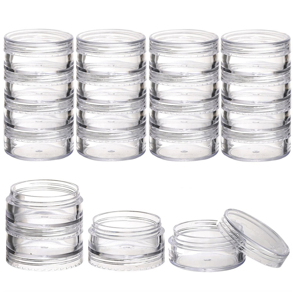 5 Set (20 Pieces) Stackable Cosmetic Containers with Screw Lids and Labels，10 Grams Clear Plastic Empty Jars Small Makeup Sample Containers for Beauty Products