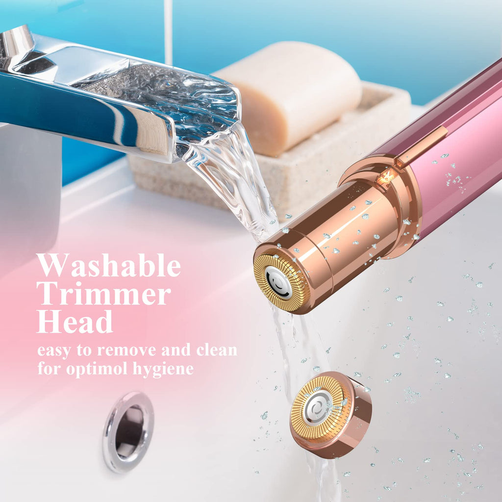 Facial Hair Removal for Women - USB Rechargeable Painless Hair Remover With LED Light for Face, Peach Fuzz, Upper Lip, Chin, Body (Rose Gold)
