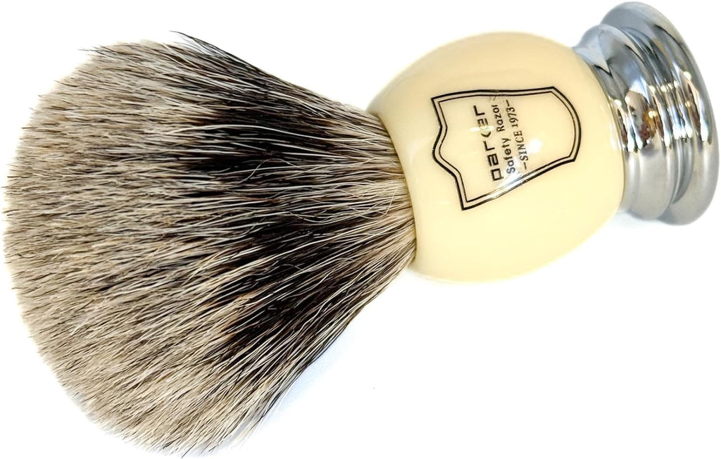 Parker Pure Badger Shaving Brush, Faux Ivory & Chrome, 22mm Knot