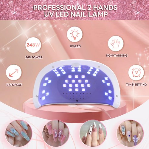 GGUP 268W UV LED Nail Lamp,Professional Nail Dryer, Gel UV LED Nail Light for 2 Hands,Nail Curing Light with 45 pcs LEDs, 4 Timer Settings Auto Sensor,Gel Nail Art Lamp for Fingernail and Toenail
