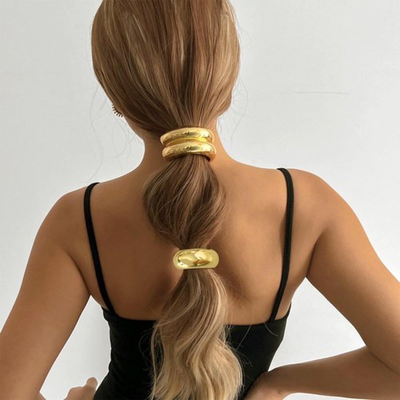 Papasgix Metal Geometric Hair Ties - Gold Cuff Wrap for Thick Hair - Ponytail Elastic Accessories for Women (Gold Set 24)