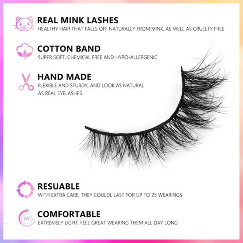Barbiely 3 Pairs Mink Lashes, 14MM 100% Real Siberian Mink Fur Lashes, Natural Cat-Eyes Look, Totally Cruelty-Free, Reusable & Handmade, Non-Irritating Luxury Volume Strip Fake Eyelashes 14mm