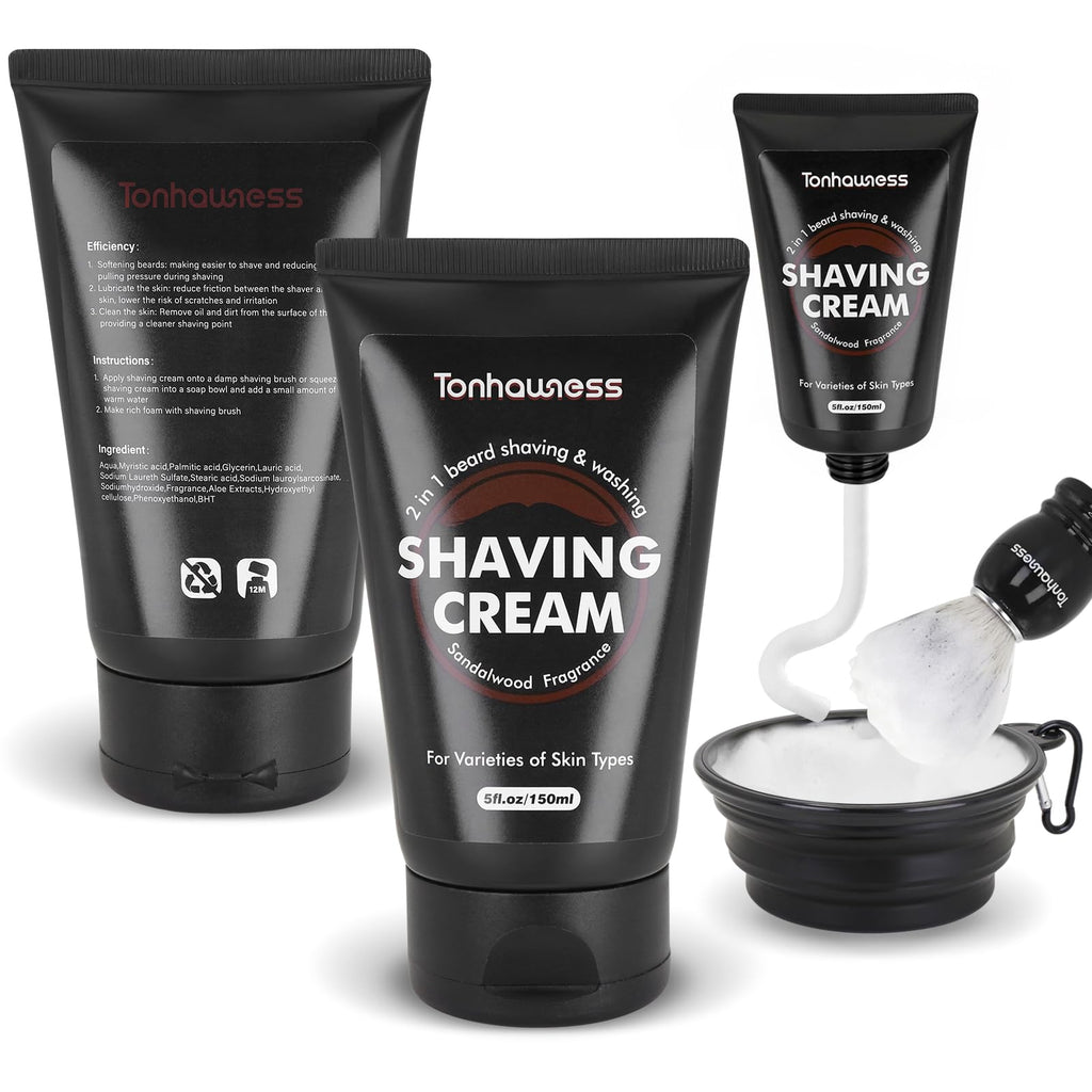 Travel Shaving Brushes Kit For Men, 5 In 1 Shaving Brush Set With Nylon Bristle Shave Brush, Shave Brushes Travel Case, Shaving Cream, Foldable Shaving Bowl and Washbag For Trip, Holiday