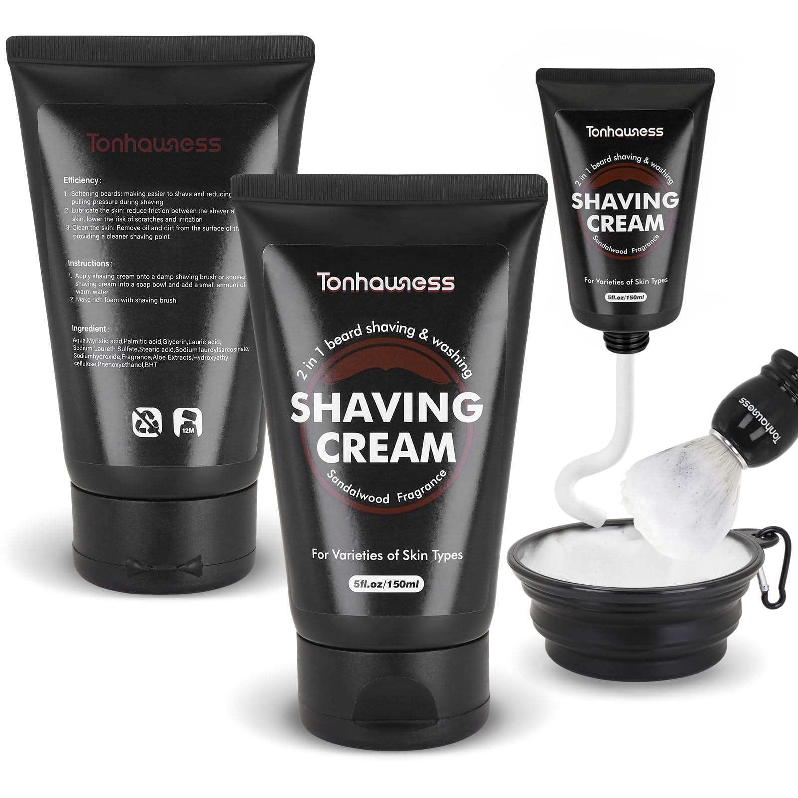 Travel Shaving Brushes Kit For Men, 5 In 1 Shaving Brush Set With Nylon Bristle Shave Brush, Shave Brushes Travel Case, Shaving Cream, Foldable Shaving Bowl and Washbag For Trip, Holiday