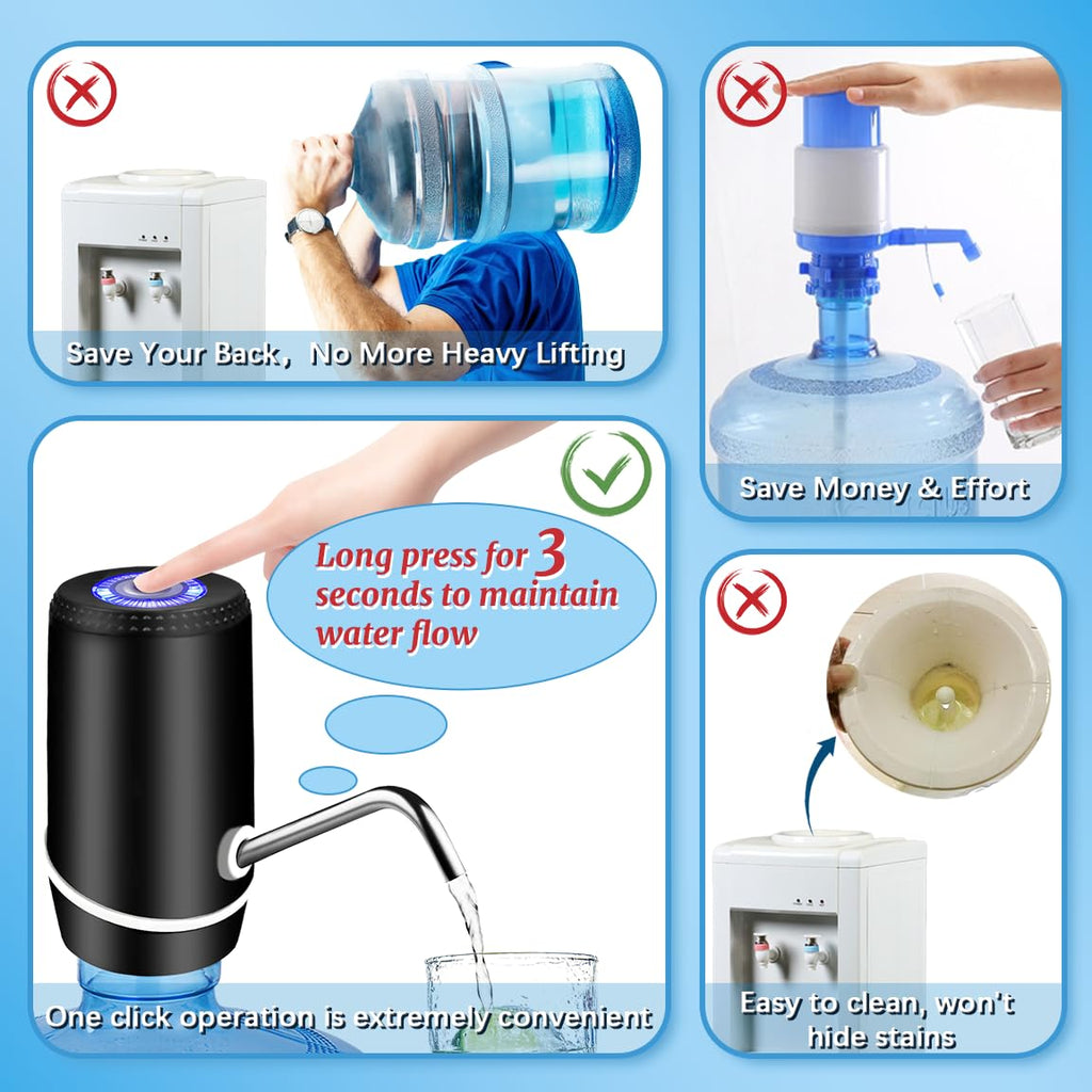 Water Dispenser for 5 Gallon Bottle, Electric Water Pump for 5 Gallon Jug with Switch and USB Charging, Portable Automatic Water Jug Dispenser for Camping, Travel, Home, Kitchen, Office