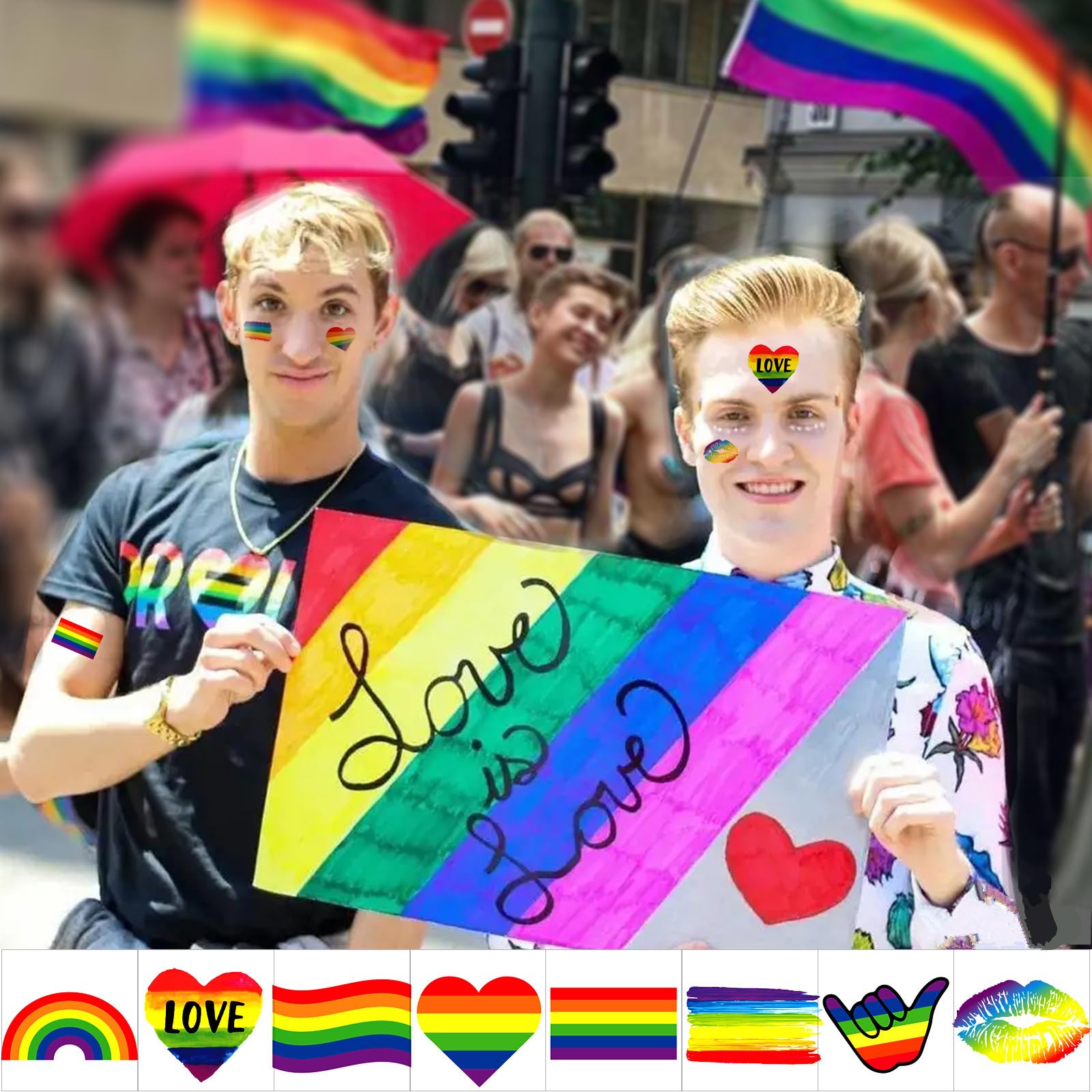 Zomme 144 Pcs Pride Tattoos, LGBT Rainbow Temporary Tattoos, Pride Temporary Tattoos, Waterproof Rainbow Flag Tattoo Stickers for Pride Equality Parades