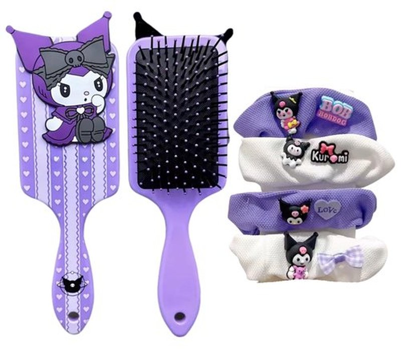 Cute Hair Brush, Cartoon Hair Brushes & 4 Scrunchies, Ultra Soft Detangling Hair Brush, Detangling Wet and Dry Brush for All Hair Types For Girls and Boys (Set)