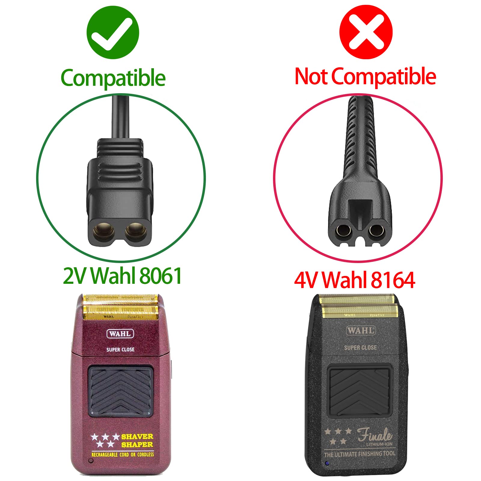 for Wahl Shaver Shaper Charger 2V Power Cord for Wahl Trimmer 8061, 8163, 8786-1001, 7367, 7357, 7029, 7060, 7035, 7339, 7356, 4000, 5-Star Series Replacement Whal Clipper Power Cord