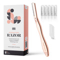 Jungle Culture Dermaplaning Tool – Facial Razor for Women with 5 Refill Blades – Reusable Eyebrow Shaper & Exfoliator – Rose Gold
