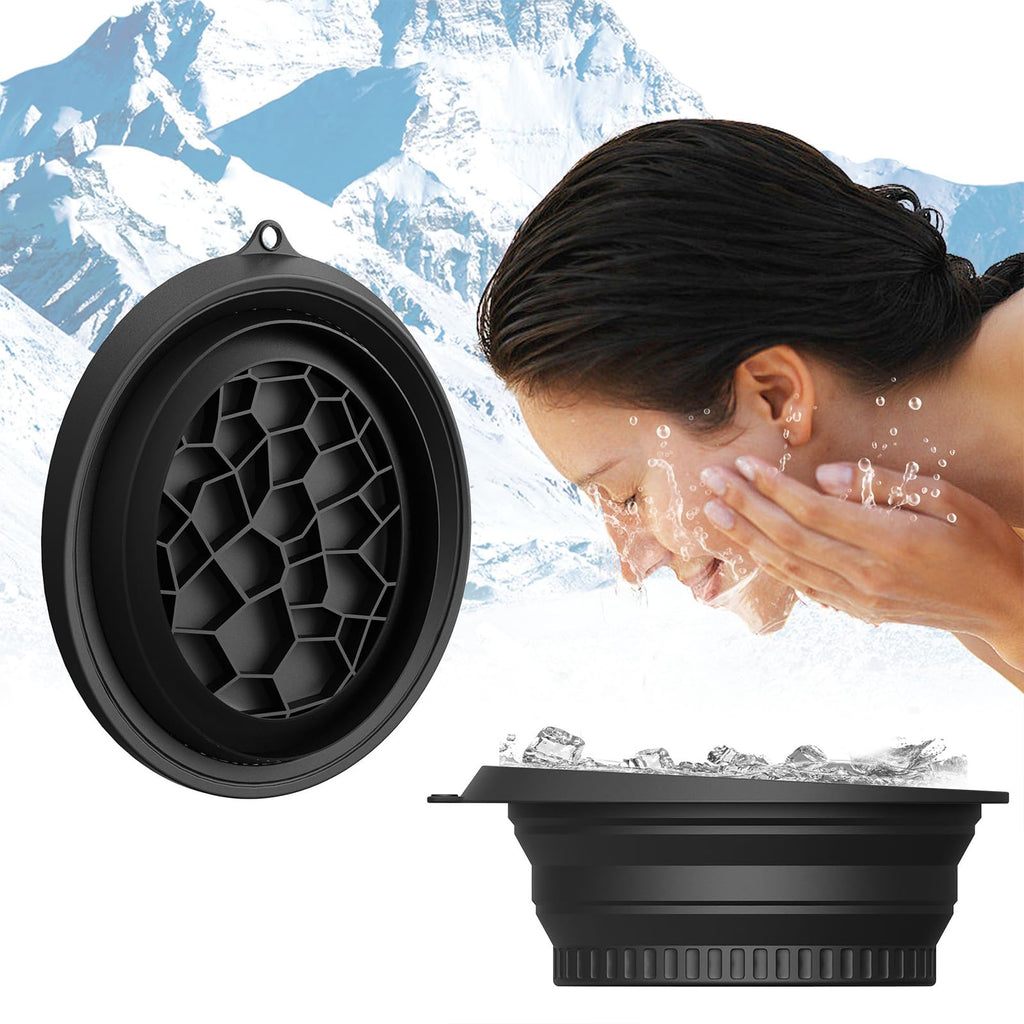 Zjyufy 2pcs Face Bowl for Ice with Built-in Ice Tray, Facial Cold Plunge Face Ice Bath Bowls, Collapsible Portable Reusable Silicone Cold Plunge Basin for Skin Tightening, Acne Relief , Black