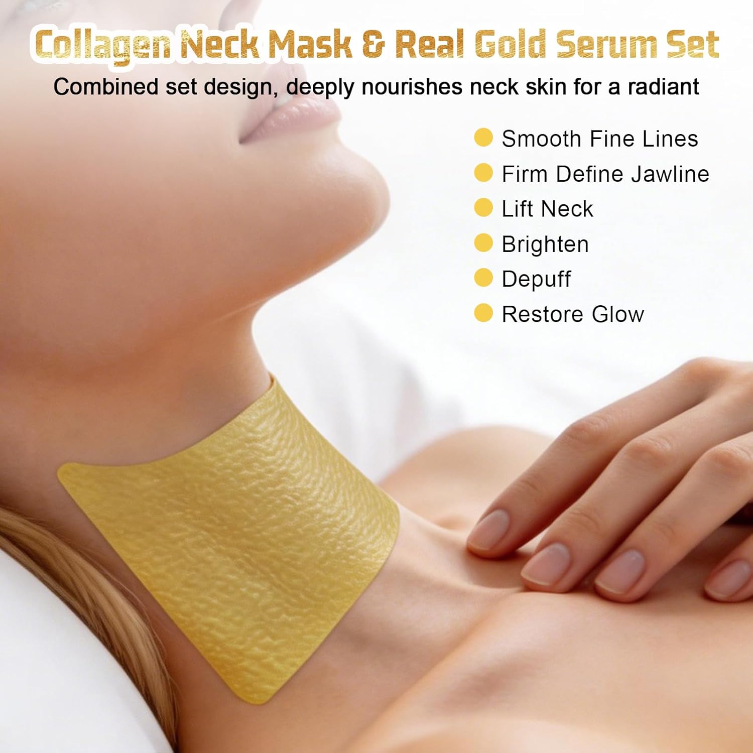 Z:SEA Collagen Cream Neck Mask & Gold Serum Set - 2-Step Anti-Aging Treatment for Crepey Skin | 5Ct