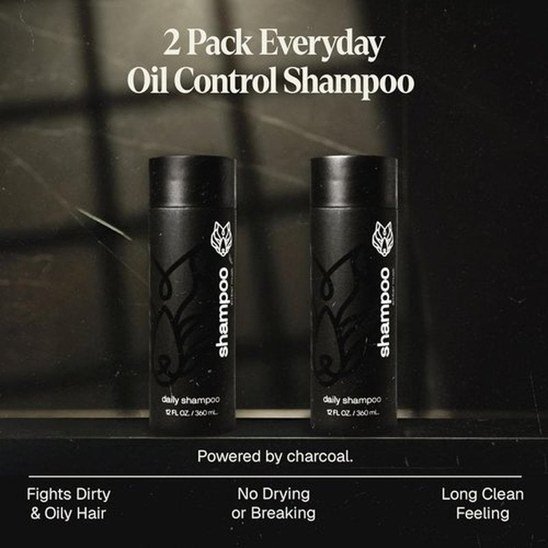 Black Wolf Charcoal-Infused Shampoo for Oily Hair | 2-Pack, 12 Fl Oz - Deep Cleansing & Moisturizing Formula for Men