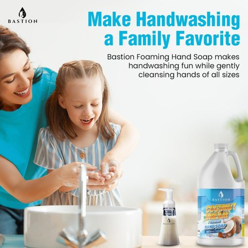 Bastion Antibacterial Foaming Hand Soap - Coconut Dream Scent - 1/2 Gallon Refill Jug (64 oz)