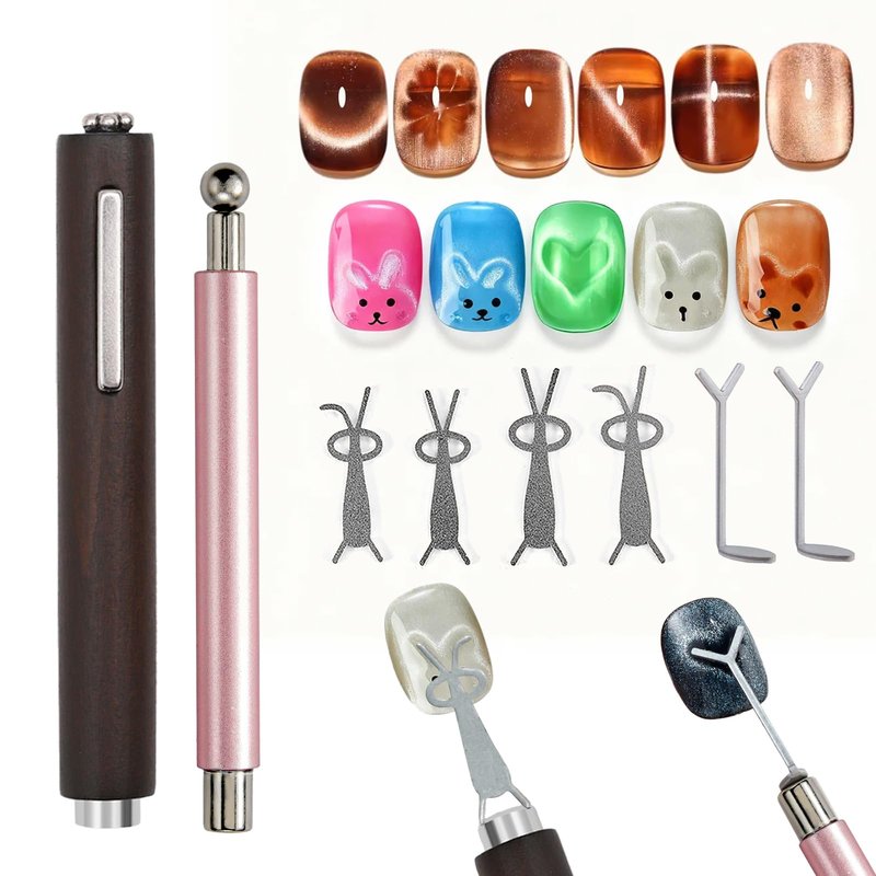 YECIRALA 2 Pcs Cat Eye Magnets For Nails With Bunny And Y-Shape Steel Molds For Cat Eye Gel Polish Nails Art, Multi-Functional Nail Magnets For Nails Heart And Rabbits Cateye Magnets For Nails