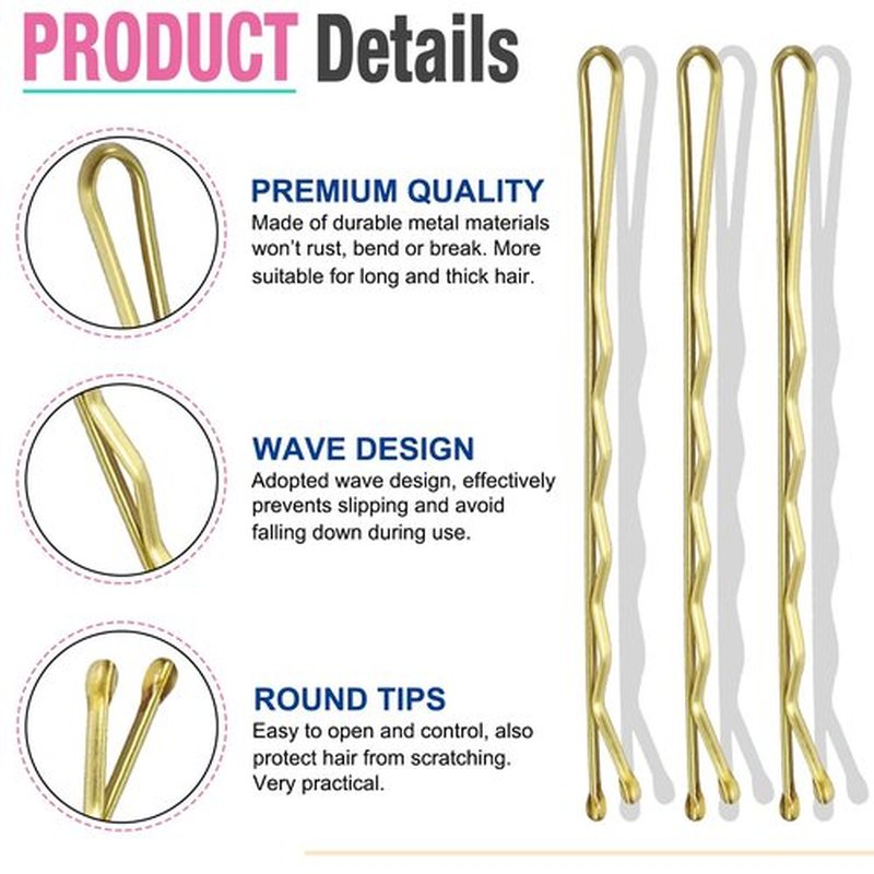 2.76'' Large Bobby Pins Blonde, AITRAI 240PCS Jumbo Hair Bobby Pins Big Gold Long Hair Pins for Women Thick Hair with Box