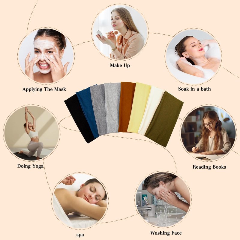 Yeshan Wide Headbands For Women Stretch Boho Head Bands Large Turban Sweatbands Workout Yoga Running Hairband,Pack of 8