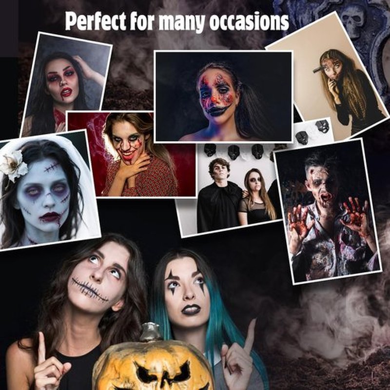 Bowitzki Fake Blood & Liquid Latex Kit,Pro SFX Makeup Set with 50ml Dark Fake Blood, 50ml Fresh Spray Blood, 2pcs Liquid Latex,Coagulated Blood, Sponge & Spatula for Halloween, Cosplay